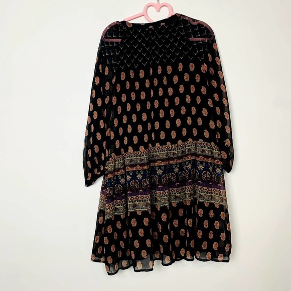 Vero Moda Mix Print Paisley 3/4 Sleeve Sheer Mini Smock Dress Multicolor Large - Picture 9 of 12